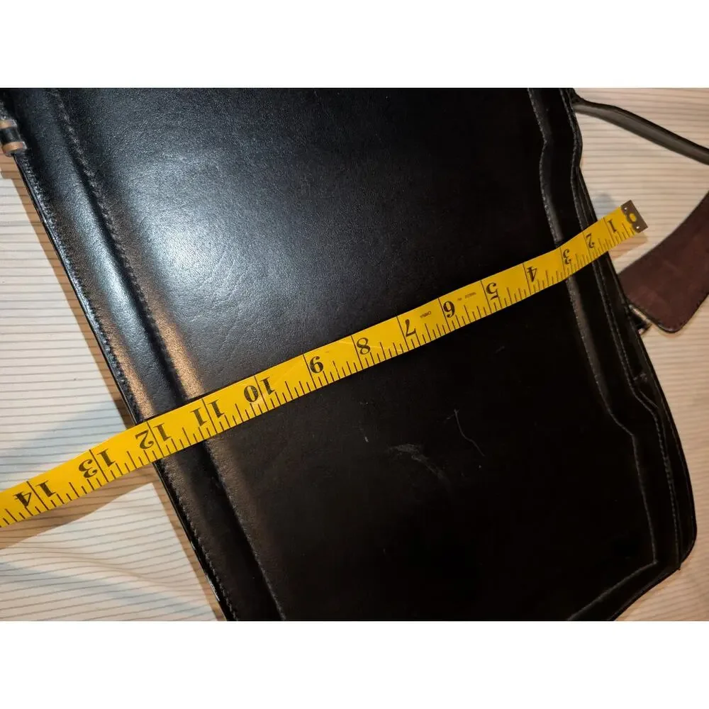 Vintage Thick Leather Attache Case Multi Compartments 17x12 Black